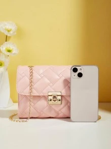 Túi đeo chéo mini đựng điện thoại họa tiết hình thoi Túi nhỏ - Hồng - Xem 5