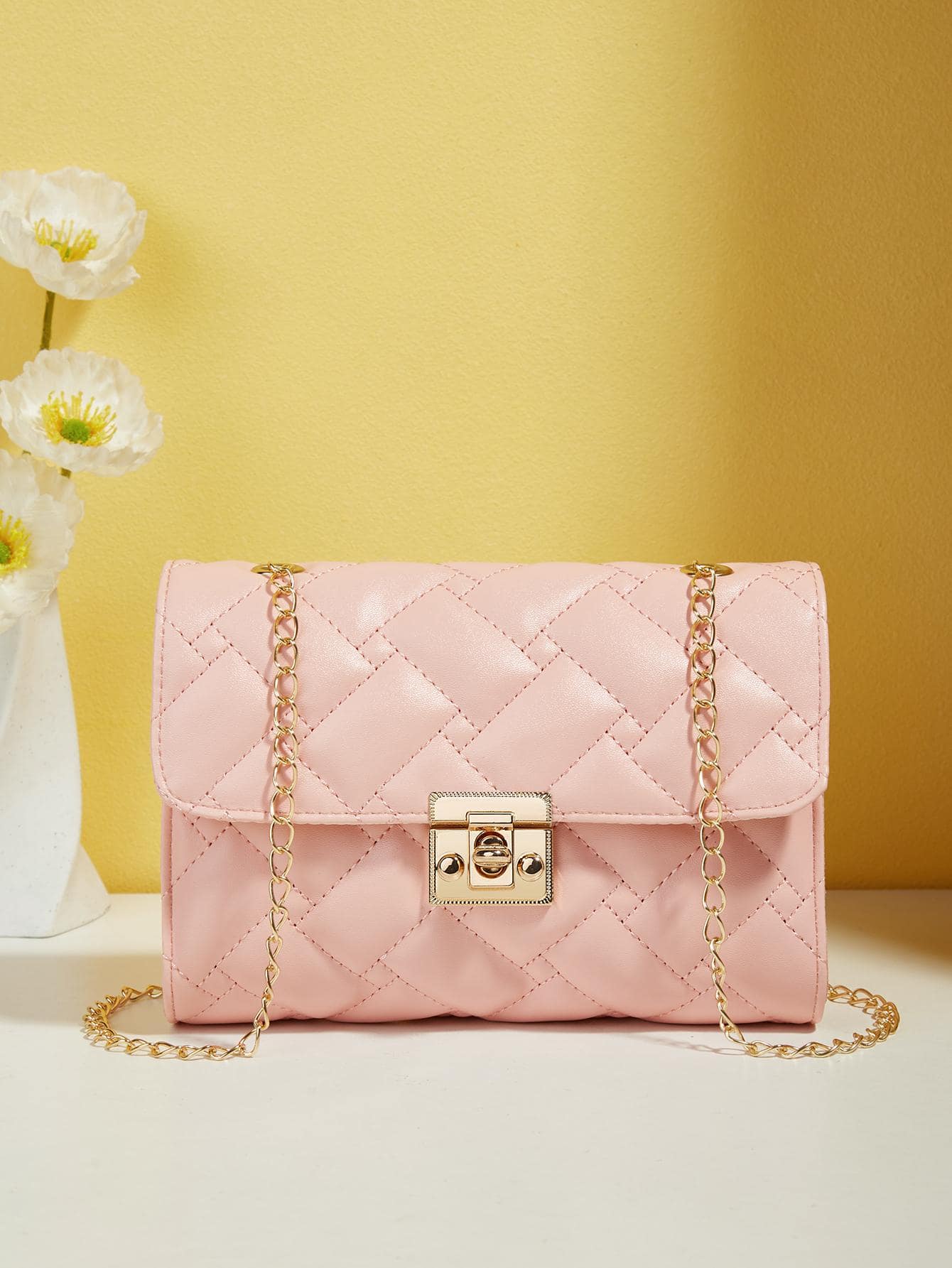 Túi đeo chéo mini đựng điện thoại họa tiết hình thoi Túi nhỏ - Hồng - Xem 1