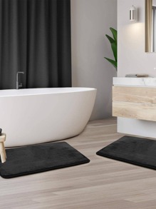 1pc Solid Color Non-Slip Bath Rug, Black Polyester Memory Foam Floor Mat For Household Home Bathroom Decor Floor Carpet Summer Bathroom Accessories