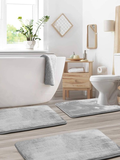 1 pieza Alfombra de baño de unicolor antideslizante, alfombra de piso de espuma de memoria de poliéster gris claro para decoración del hogar, baño, alfombra de piso, alfombra de puerta, decoración de otoño, accesorios de baño, decoración de entrada