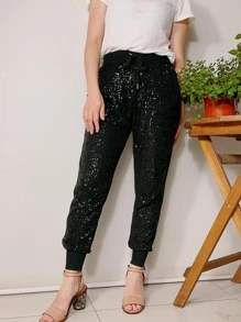 PANTALON DE LENTEJUELA MUY BRILLOS - Negro - Ver 2