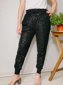 PANTALON DE LENTEJUELA MUY BRILLOS - Negro - Ver 1