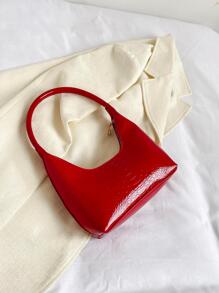 Fashionable Solid Colour Red Crocodile Pattern Shell Shaped Shoulder Tote Bag For Women - Burgundy - View 5