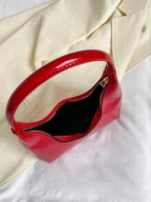 Fashionable Solid Colour Red Crocodile Pattern Shell Shaped Shoulder Tote Bag For Women - Burgundy - View 8