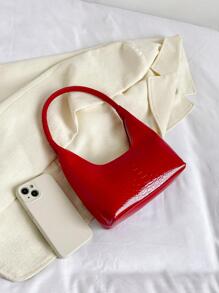 Fashionable Solid Colour Red Crocodile Pattern Shell Shaped Shoulder Tote Bag For Women - Burgundy - View 4