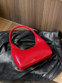 Fashionable Solid Colour Red Crocodile Pattern Shell Shaped Shoulder Tote Bag For Women - Burgundy - View 6