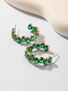 Andkiss 2入組水晶裝飾開口耳環 - 綠色 - 查看 3