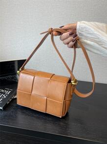 迷你新款時尚針織休閒單肩包 - 棕色 - 查看 1