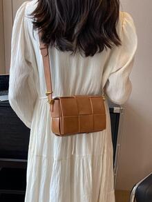 迷你新款時尚針織休閒單肩包 - 棕色 - 查看 3