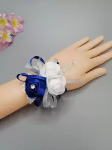 珍珠和花朵裝飾手腕胸花 - 藍白色 - 查看 1