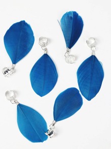 6件套蓝色蓬松羽毛波西米亚风发饰，女士节日发饰