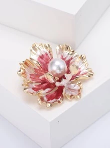 人造珍珠裝飾花朵設計胸針 - 紅色 - 查看 3
