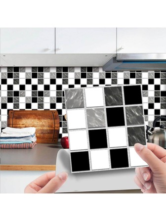 10pcs Mosaic Pattern Kitchen Sticker, PVC Self-adhesive Wall Decorative Sticker For Home Decor