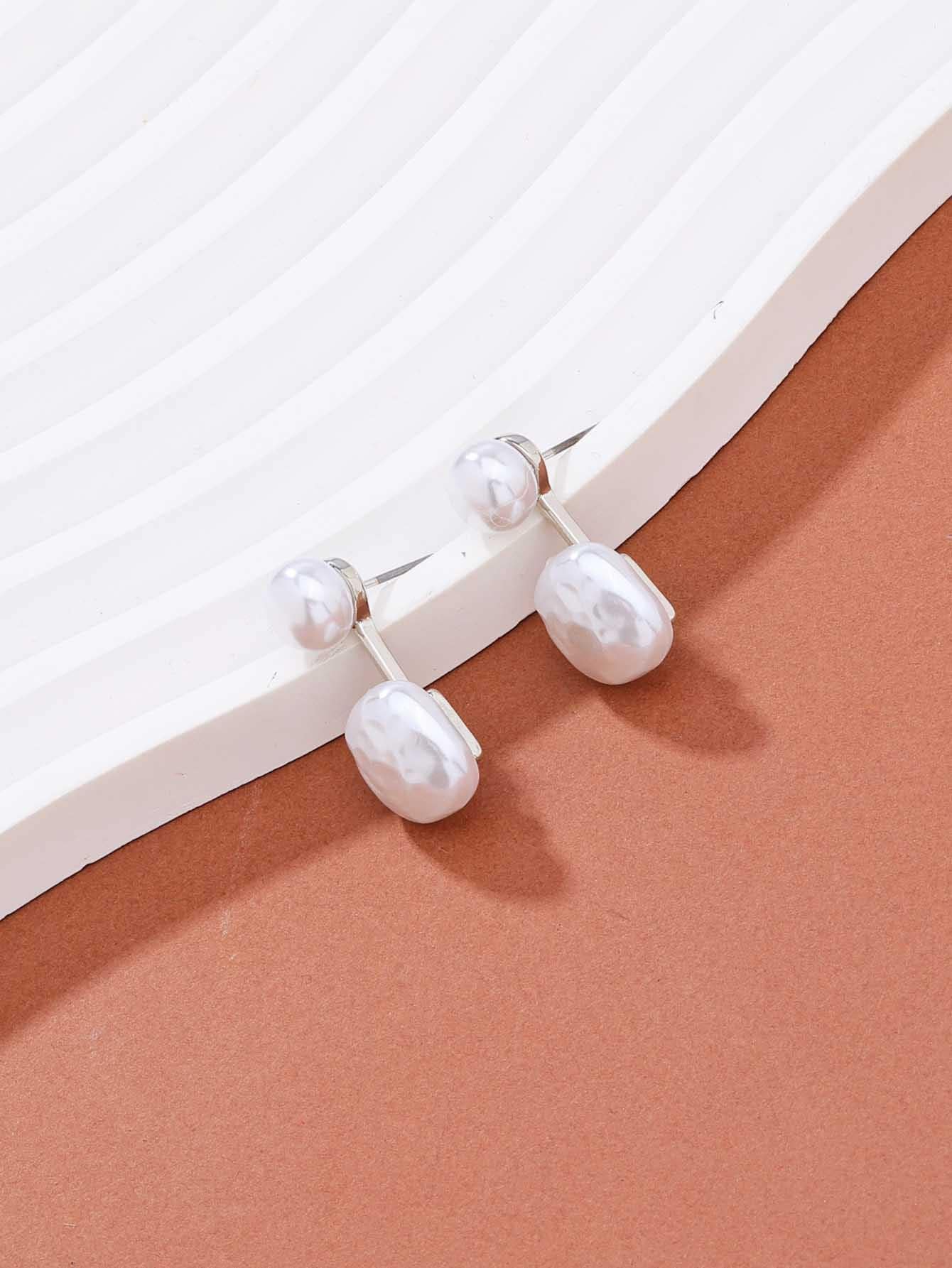 Faux Pearl Decor Earring Jackets - Silver - View 1