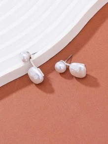 Faux Pearl Decor Earring Jackets - Silver - View 2