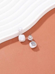 Faux Pearl Decor Earring Jackets - Silver - View 3