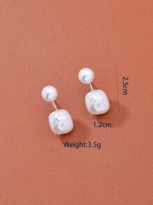 Faux Pearl Decor Earring Jackets - Silver - View 4