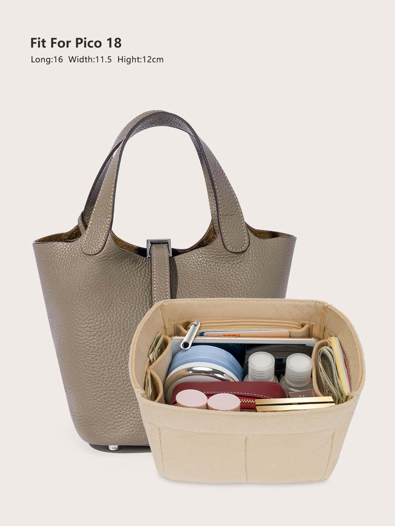 H Picotin18 22用フェルト素材インサートバッグオーガナイザー、メイク