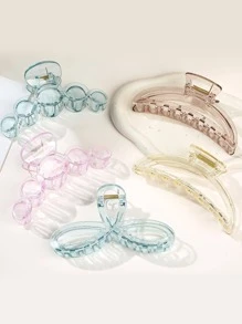 5pcs Transparent Color Hair Claw Clips With Design For Daily Decoration - Multicolor - View 1