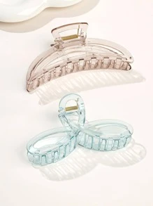 5pcs Transparent Color Hair Claw Clips With Design For Daily Decoration - Multicolor - View 3