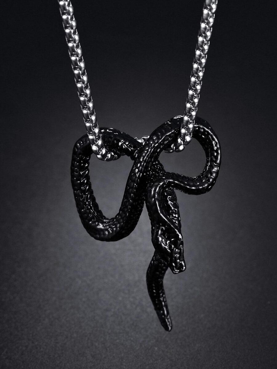 1 Vòng Cổ Bằng Thép Không Gỉ Thời Trang, Vintage Tối Giản Hình Con Rắn Đậm & Độc Đoán Vòng Cổ Cặp Phụ Kiện Dành Cho Nam - màu đen - Xem 1
