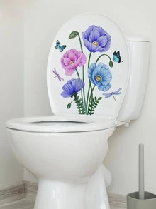 1pc Floral Pattern Toilet Lid Decal, PVC Colorful Waterproof Toilet Lid Sticker For Bathroom - Multicolor - View 4