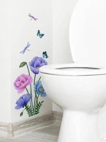 1pc Floral Pattern Toilet Lid Decal, PVC Colorful Waterproof Toilet Lid Sticker For Bathroom - Multicolor - View 2