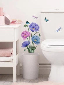 1pc Floral Pattern Toilet Lid Decal, PVC Colorful Waterproof Toilet Lid Sticker For Bathroom - Multicolor - View 6