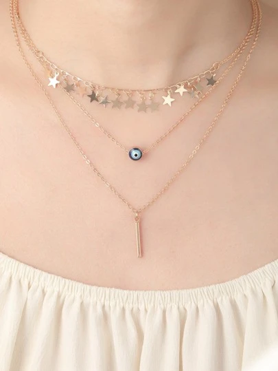 邪惡之眼和星形墜飾多層次項鍊