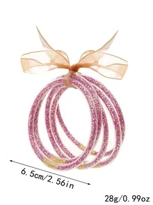 5pcs/set Jelly Bangles With Beads & Glitter For Women, Transparent Ribbon - Multicolor - View 4