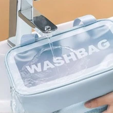 蓝色双层便携式盥洗包，带独立干湿隔层，适用于游泳和防水，多功能化妆包，1 件化妆包化妆品收纳化妆品收纳包旅行配件刷包化妆容器旅行用品旅行必需品女士配件旅行用品大学度假巡航暑假必需品女士洗漱包盥洗包手提包收纳 - 藍色 - 查看 7