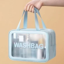 蓝色双层便携式盥洗包，带独立干湿隔层，适用于游泳和防水，多功能化妆包，1 件化妆包化妆品收纳化妆品收纳包旅行配件刷包化妆容器旅行用品旅行必需品女士配件旅行用品大学度假巡航暑假必需品女士洗漱包盥洗包手提包收纳 - 藍色 - 查看 6