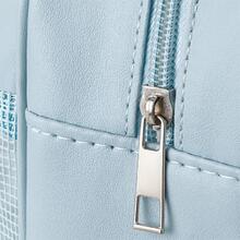 蓝色双层便携式盥洗包，带独立干湿隔层，适用于游泳和防水，多功能化妆包，1 件化妆包化妆品收纳化妆品收纳包旅行配件刷包化妆容器旅行用品旅行必需品女士配件旅行用品大学度假巡航暑假必需品女士洗漱包盥洗包手提包收纳 - 藍色 - 查看 8