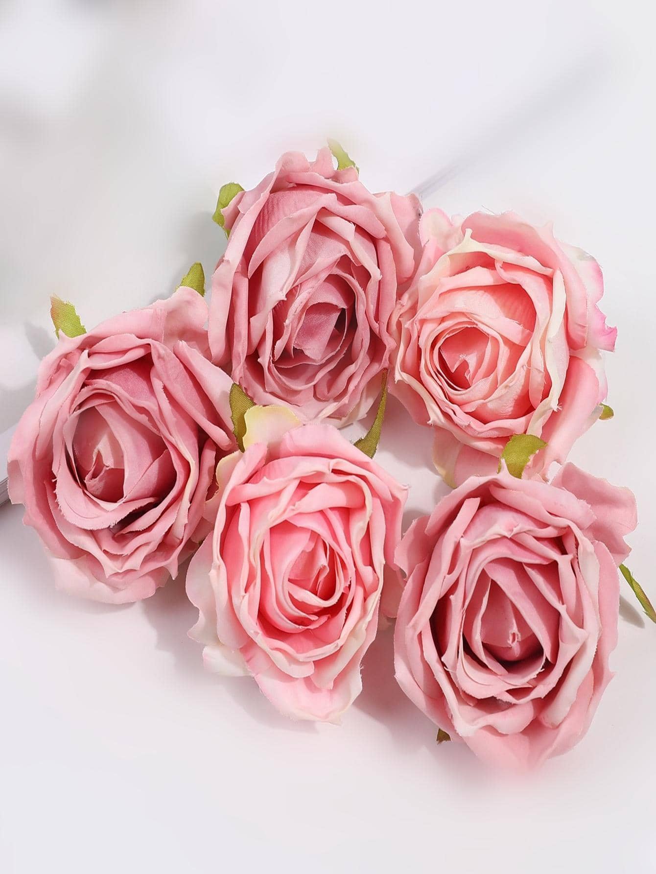 5pcs Artificial Rose Flower Head, Baby Pink Polyester Romantic Faux Flower For Party - Baby Pink - View 1