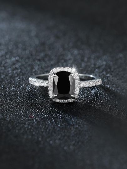 1pc Gorgeous Black & Silver Artificial Ring, Ideal Gift For Girlfriend, Party Or Wedding