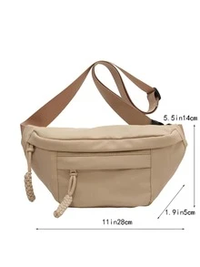 2023新款女士休閒腋下包，簡約時尚胸包，素色帆布斜挎包 - 米色 - 查看 6