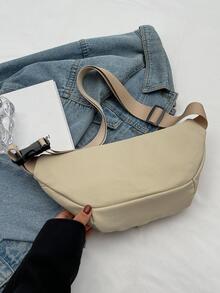 2023新款女士休閒腋下包，簡約時尚胸包，素色帆布斜挎包 - 米色 - 查看 3