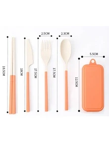 4pcs Portable Cutlery Set & 1pc Storage Box - Orange - View 3