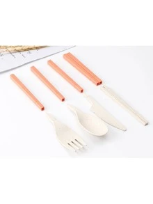 4pcs Portable Cutlery Set & 1pc Storage Box - Orange - View 2