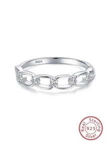 1入組簡約風和獨特純銀鏈條形狀鏤空人造石頭時尚女性婚禮派對首飾類 - 銀色 - 查看 1