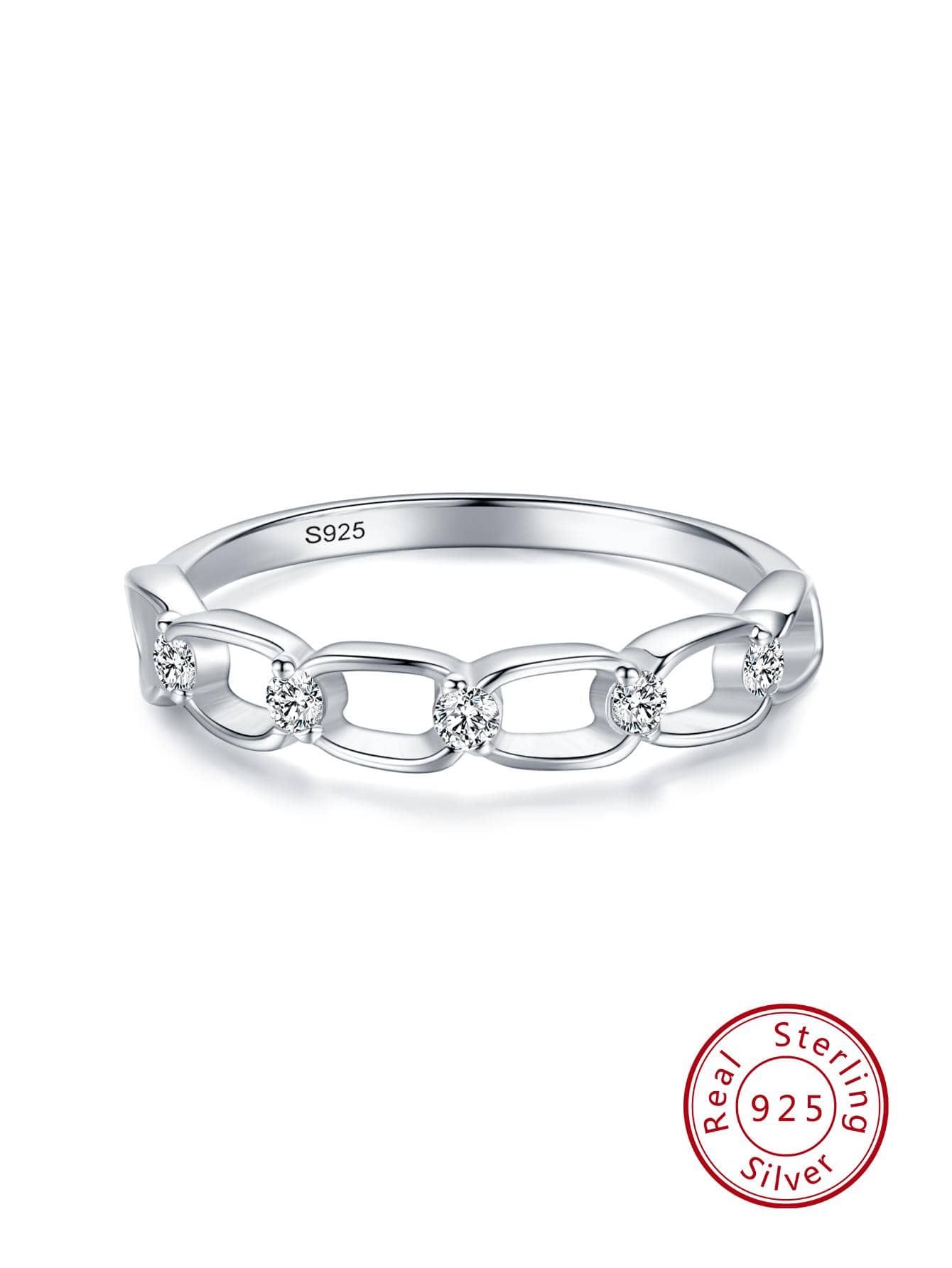 1入組簡約風和獨特純銀鏈條形狀鏤空人造石頭時尚女性婚禮派對首飾類 - 銀色 - 查看 1