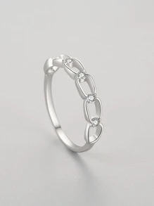 1入組簡約風和獨特純銀鏈條形狀鏤空人造石頭時尚女性婚禮派對首飾類 - 銀色 - 查看 3