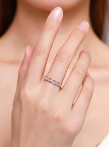 1入組簡約風和獨特純銀鏈條形狀鏤空人造石頭時尚女性婚禮派對首飾類 - 銀色 - 查看 2