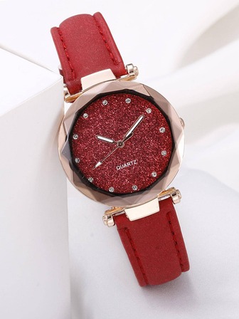 YILEIQI 水鑽裝飾圓形指針石英手錶