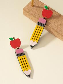 1pair Fashionable Apple Decor Pencil Drop Earrings For Women For Daily Decoration - Multicolor - View 2