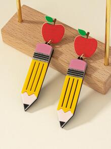 1pair Fashionable Apple Decor Pencil Drop Earrings For Women For Daily Decoration - Multicolor - View 1