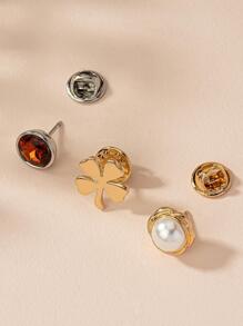 3 cái/bộ Ngọc Trai Giả & Trâm Trang Trí Cỏ Ba Lá - Vàng - Xem 3