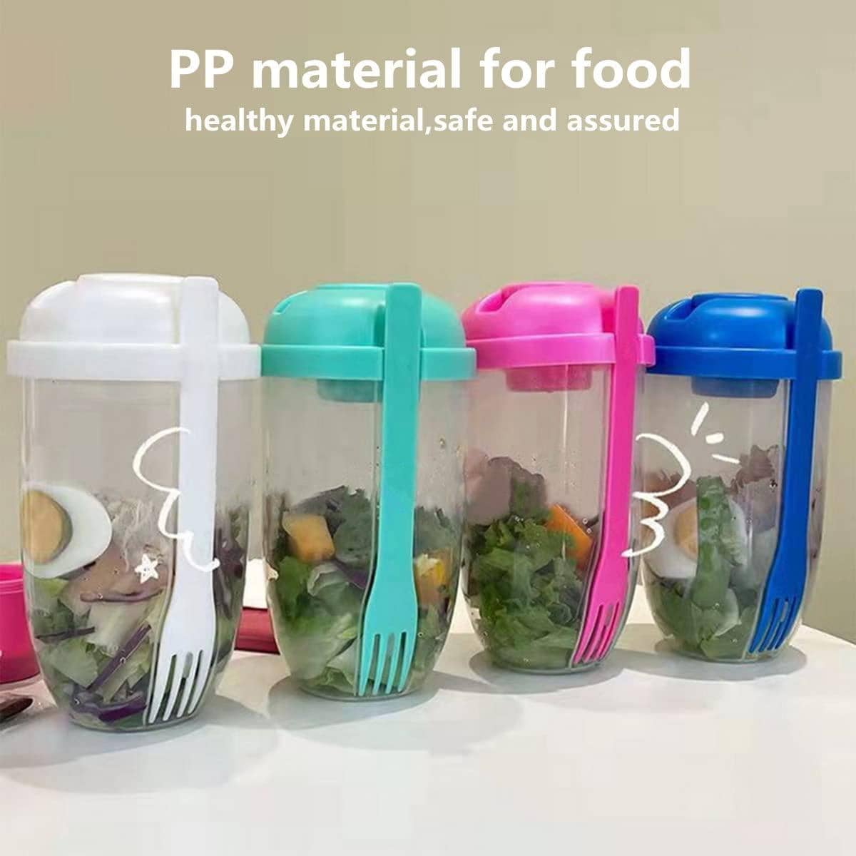 沙拉餐摇摇杯，DIY 新鲜沙拉杯，便携式水果蔬菜沙拉杯容器运动水壶，户外水壶 - 粉色 - 查看 1