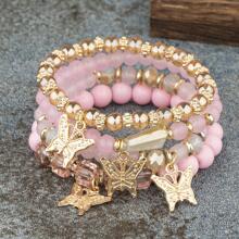 4 cái/bộ Vòng Tay Đính Hạt Charm Bướm - Hồng - Xem 1