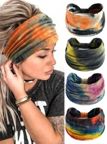 4件套女士扎染时尚宽发带，适合日常街头、健身、秋冬季节，可作发饰、头巾、吸汗带、休闲头巾等，优雅百搭，柔软舒适。 - 彩色 - 查看 8